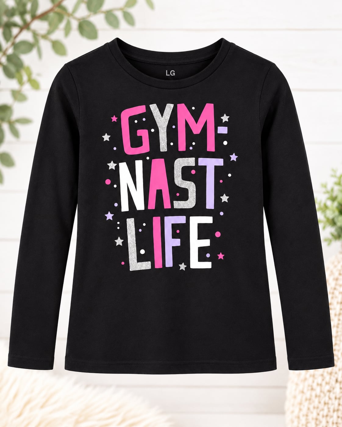 Girls Gymnastics “Gymnast Life” Black Long Sleeve Shirt Size Large 2