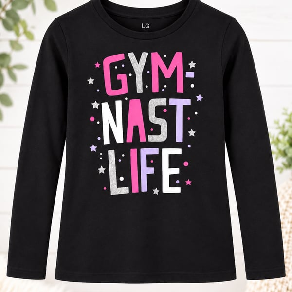 Girls Gymnastics “Gymnast Life” Black Long Sleeve Shirt Size Large