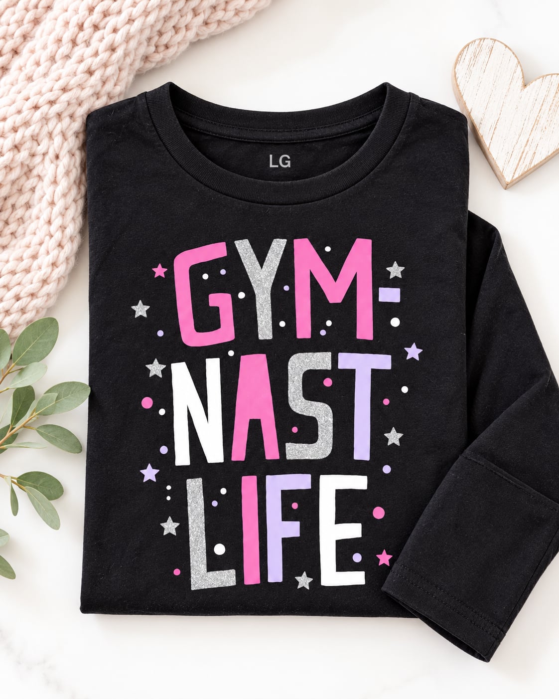 Girls Gymnastics “Gymnast Life” Black Long Sleeve Shirt Size Large 3