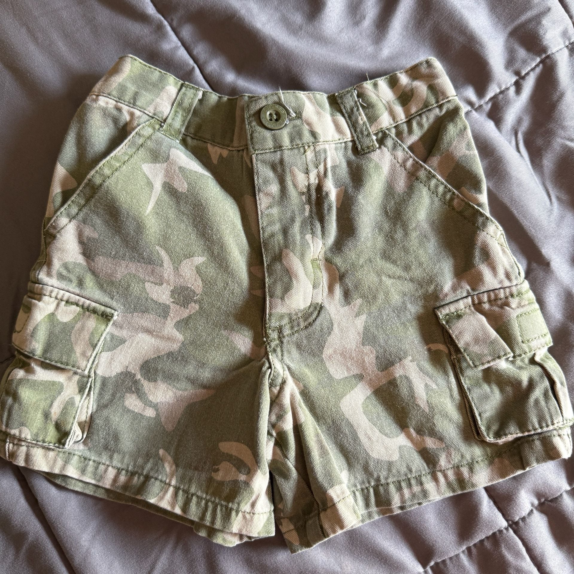 Disney Pixar Toy Story Camo Cargo Shorts 12M Green Tan Cotton Pull-On 2