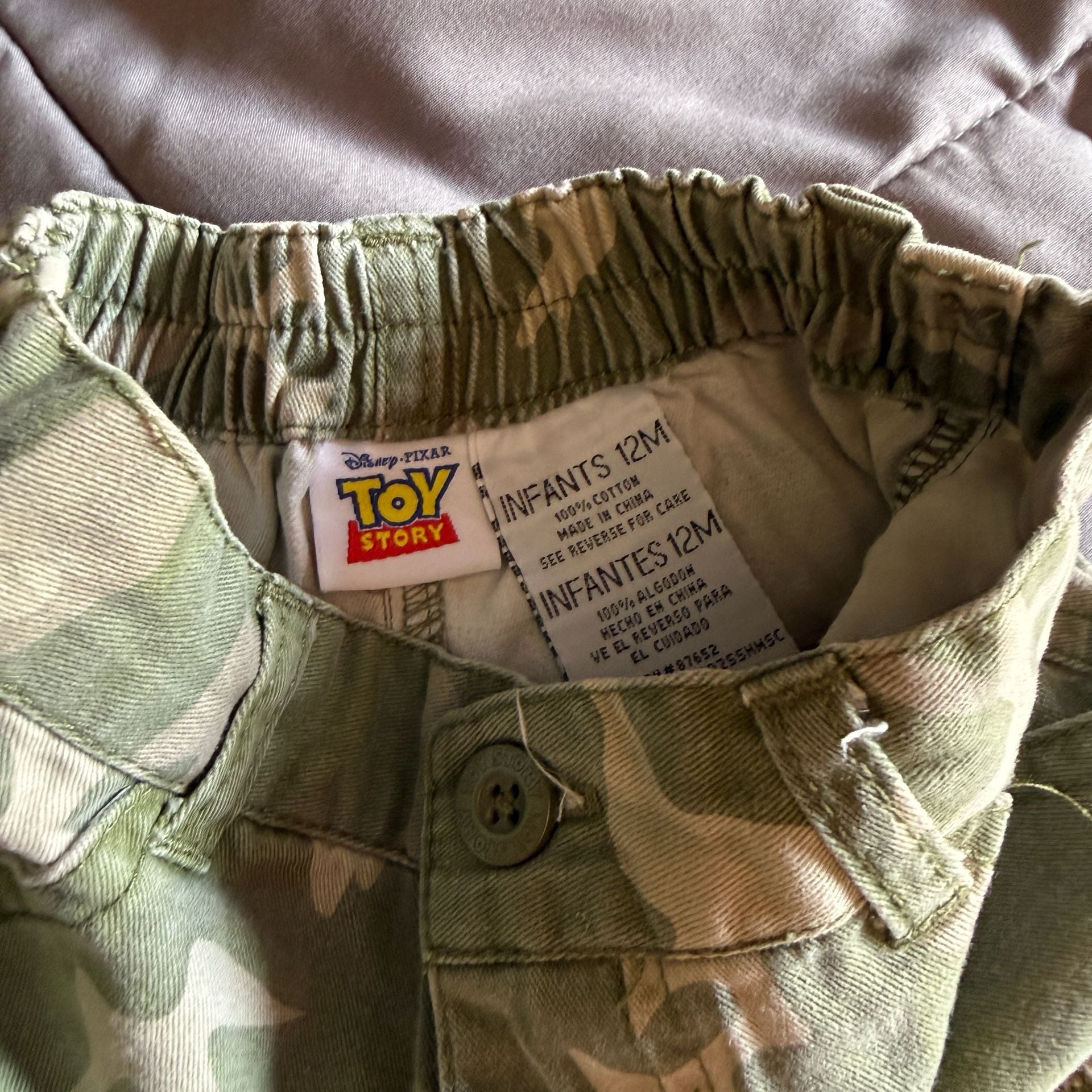 Disney Pixar Toy Story Camo Cargo Shorts 12M Green Tan Cotton Pull-On 4
