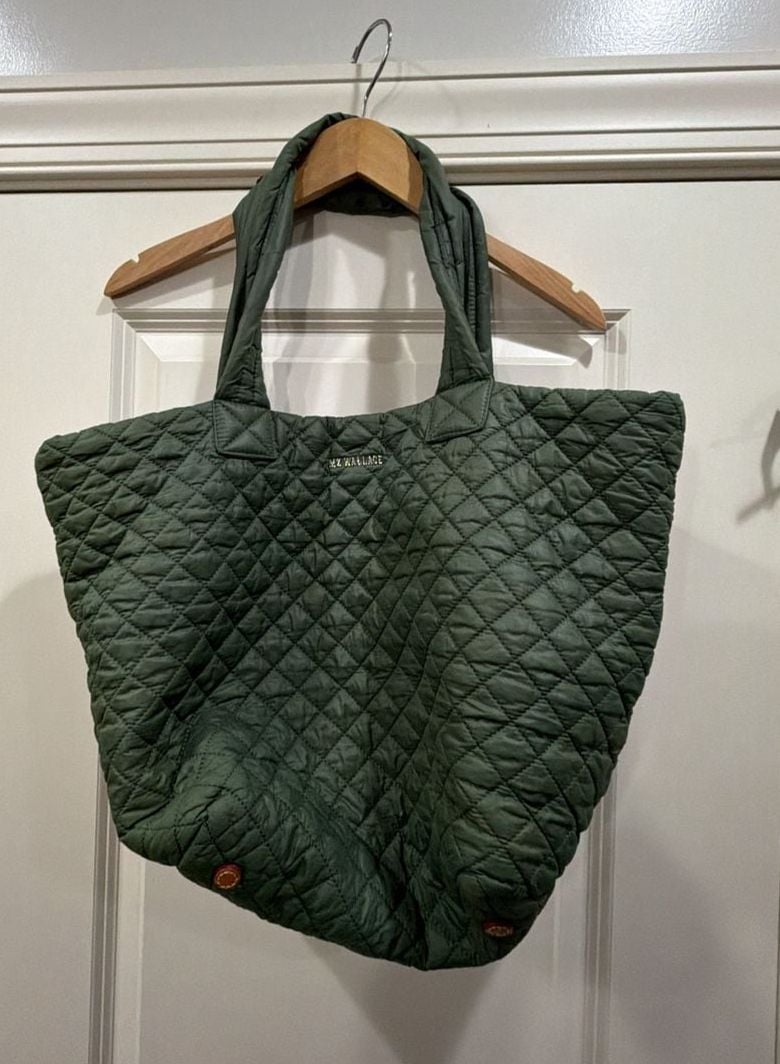 MZ Wallace Large Metro Tote Deluxe Green Quilted Nylon Tote Bag 2