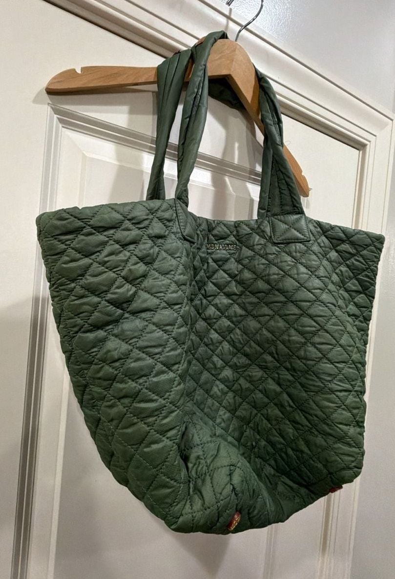 MZ Wallace Large Metro Tote Deluxe Green Quilted Nylon Tote Bag 3
