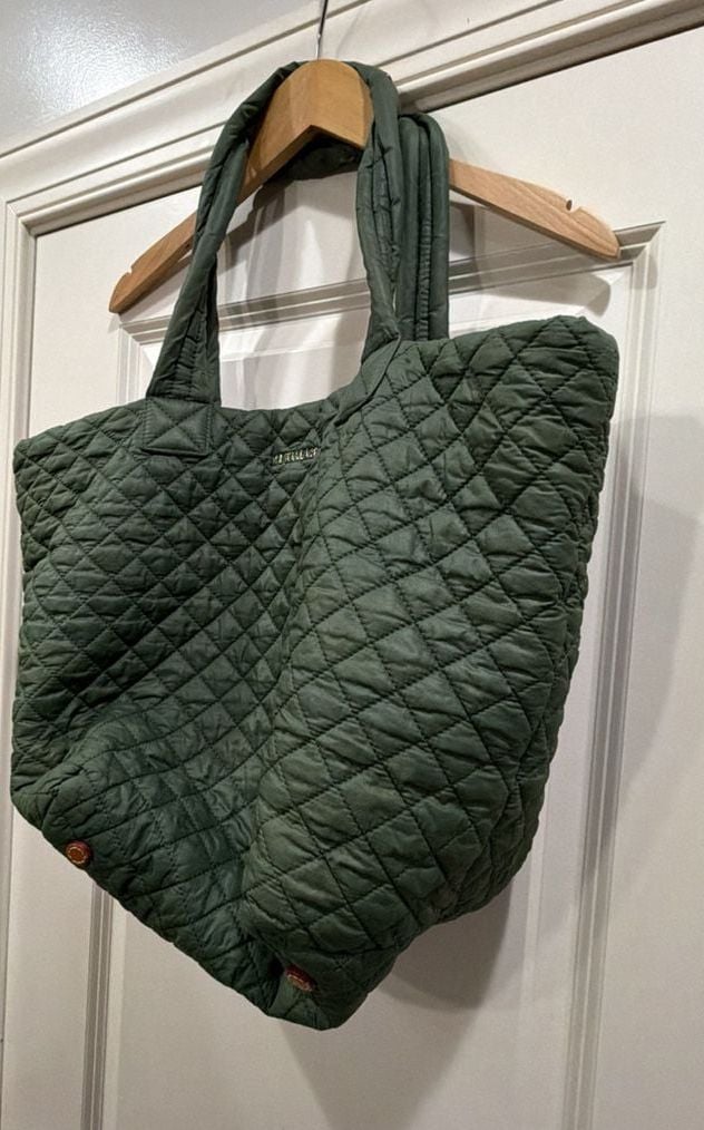 MZ Wallace Large Metro Tote Deluxe Green Quilted Nylon Tote Bag 4