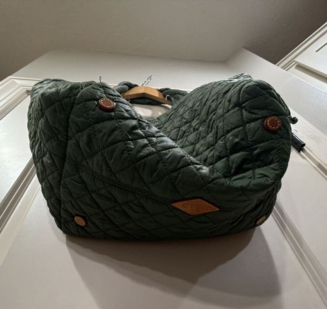 MZ Wallace Large Metro Tote Deluxe Green Quilted Nylon Tote Bag 5