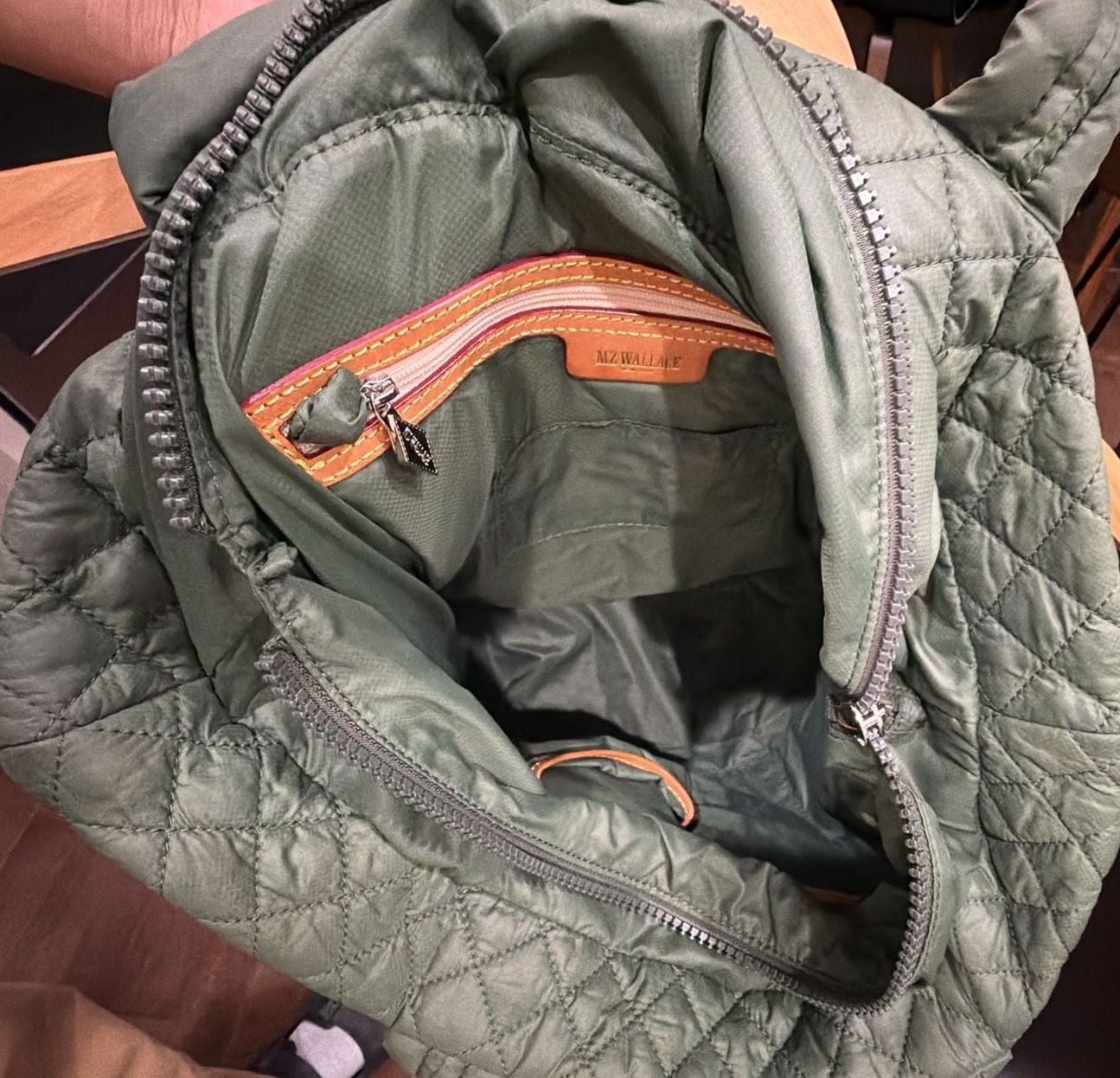 MZ Wallace Large Metro Tote Deluxe Green Quilted Nylon Tote Bag 7