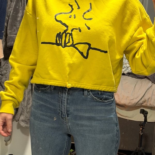 Peanuts Woodstock Graphic Cropped Hoodie Yellow Size M