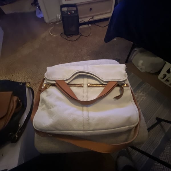 Fossil White Leather Crossbody Bag with Brown Trim