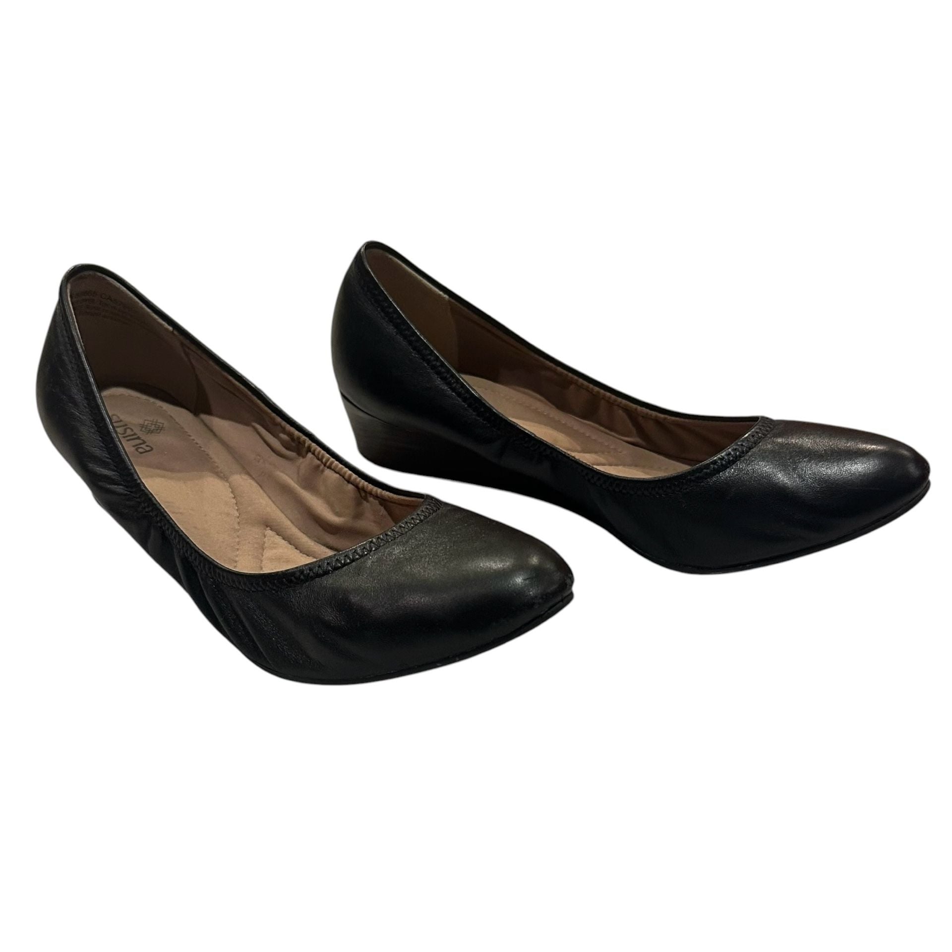 Susina Wedge Pumps Size 7.5W Black Leather Shoes 2