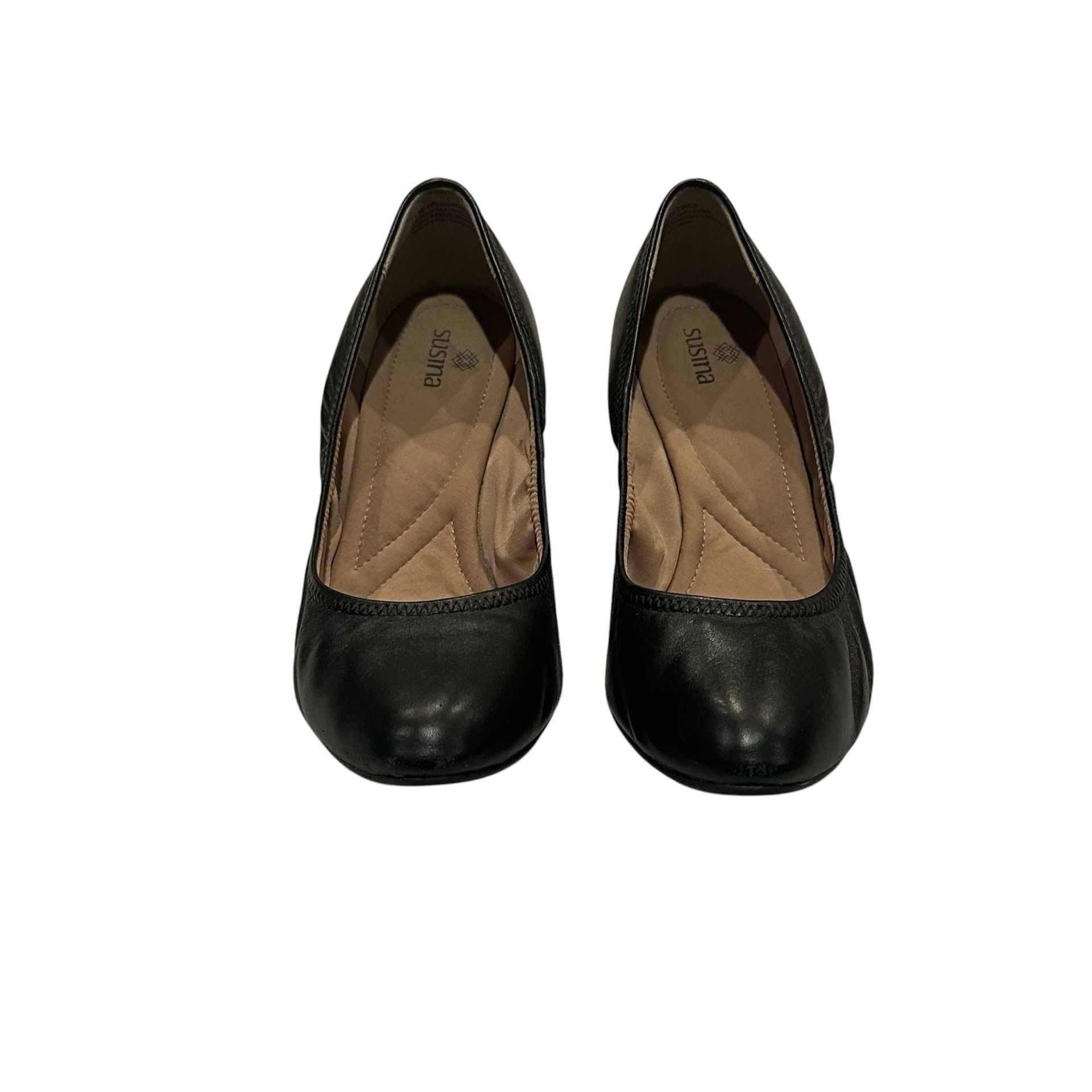 Susina Wedge Pumps Size 7.5W Black Leather Shoes 4