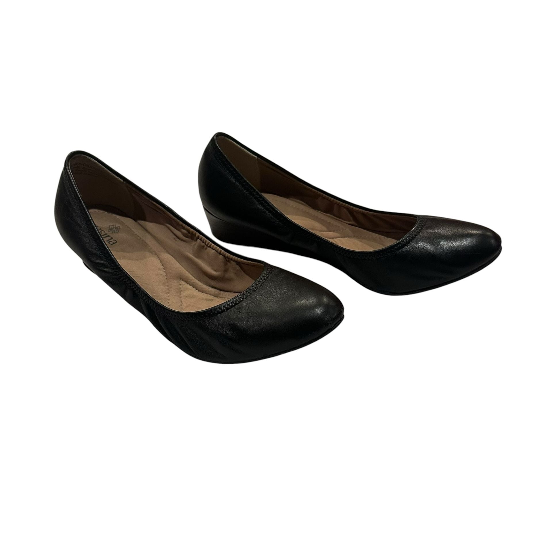 Susina Wedge Pumps Size 7.5W Black Leather Shoes 5