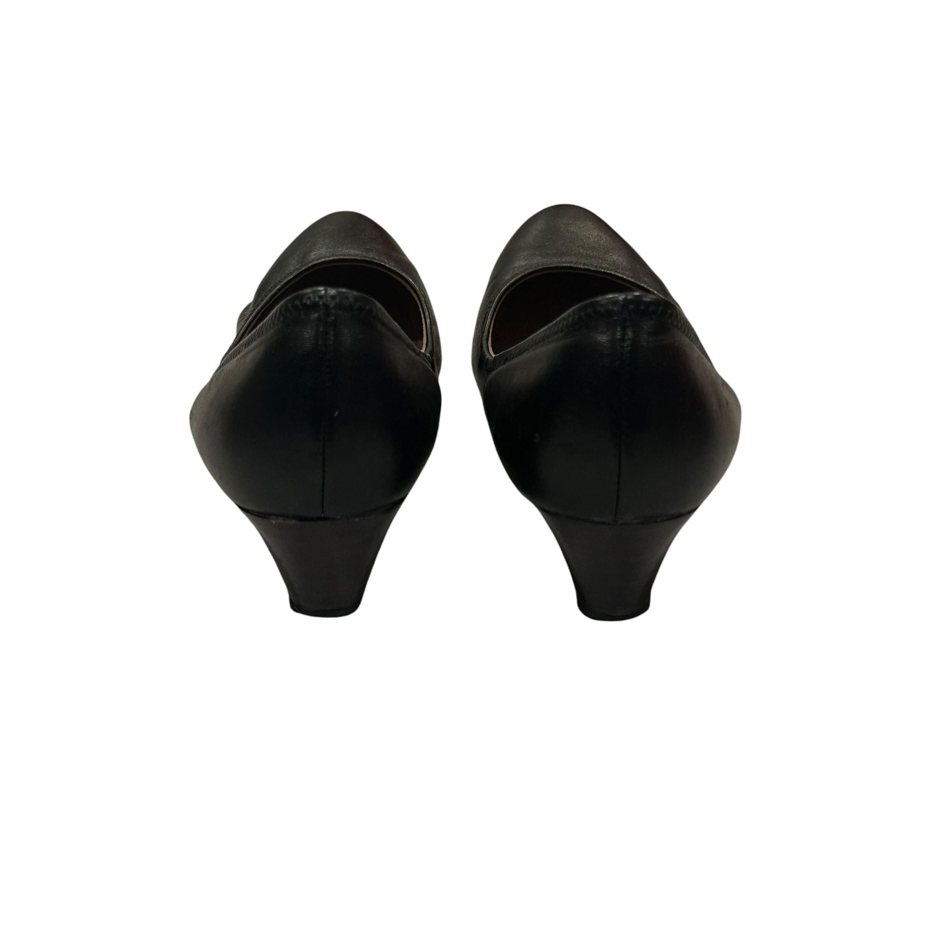 Susina Wedge Pumps Size 7.5W Black Leather Shoes 6