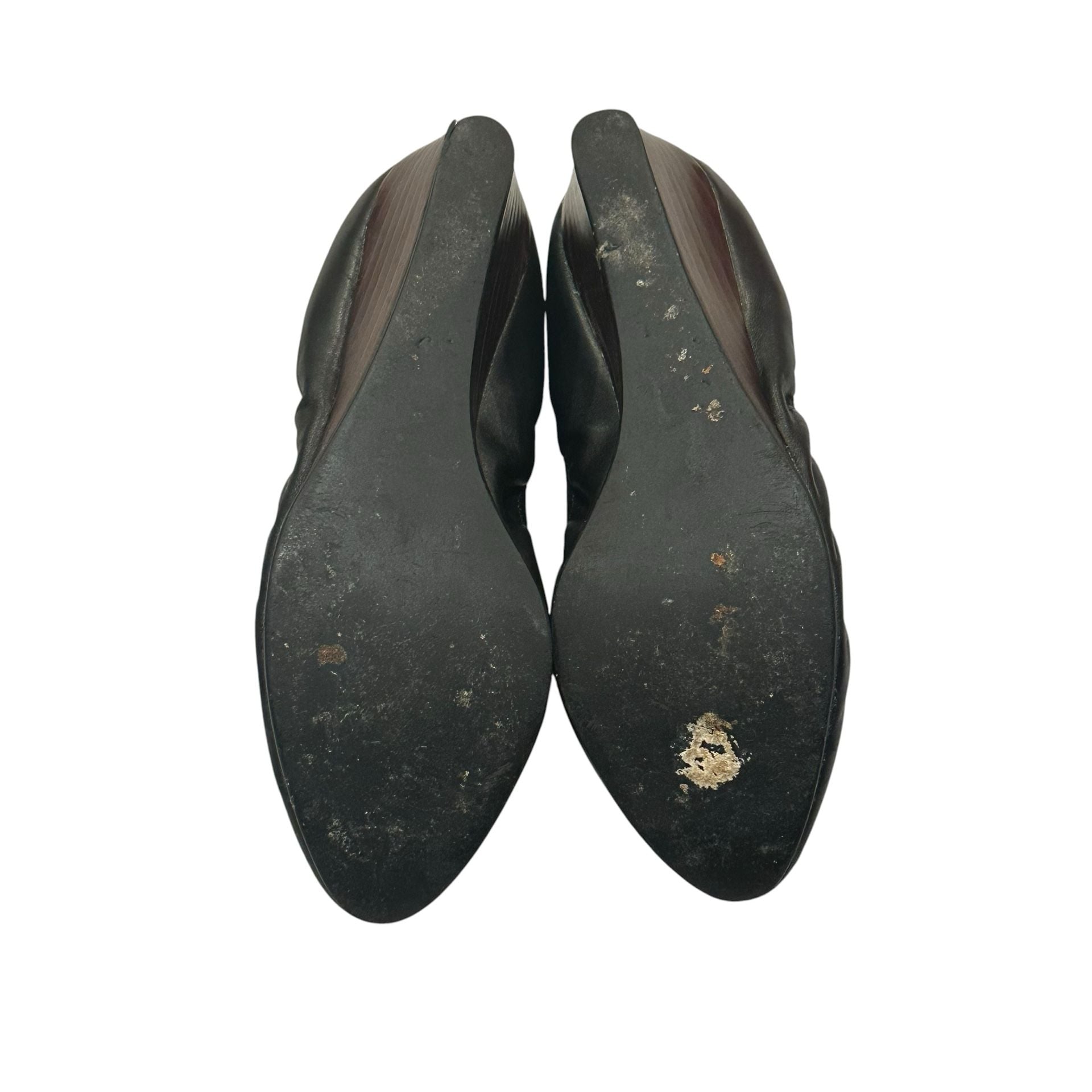 Susina Wedge Pumps Size 7.5W Black Leather Shoes 7