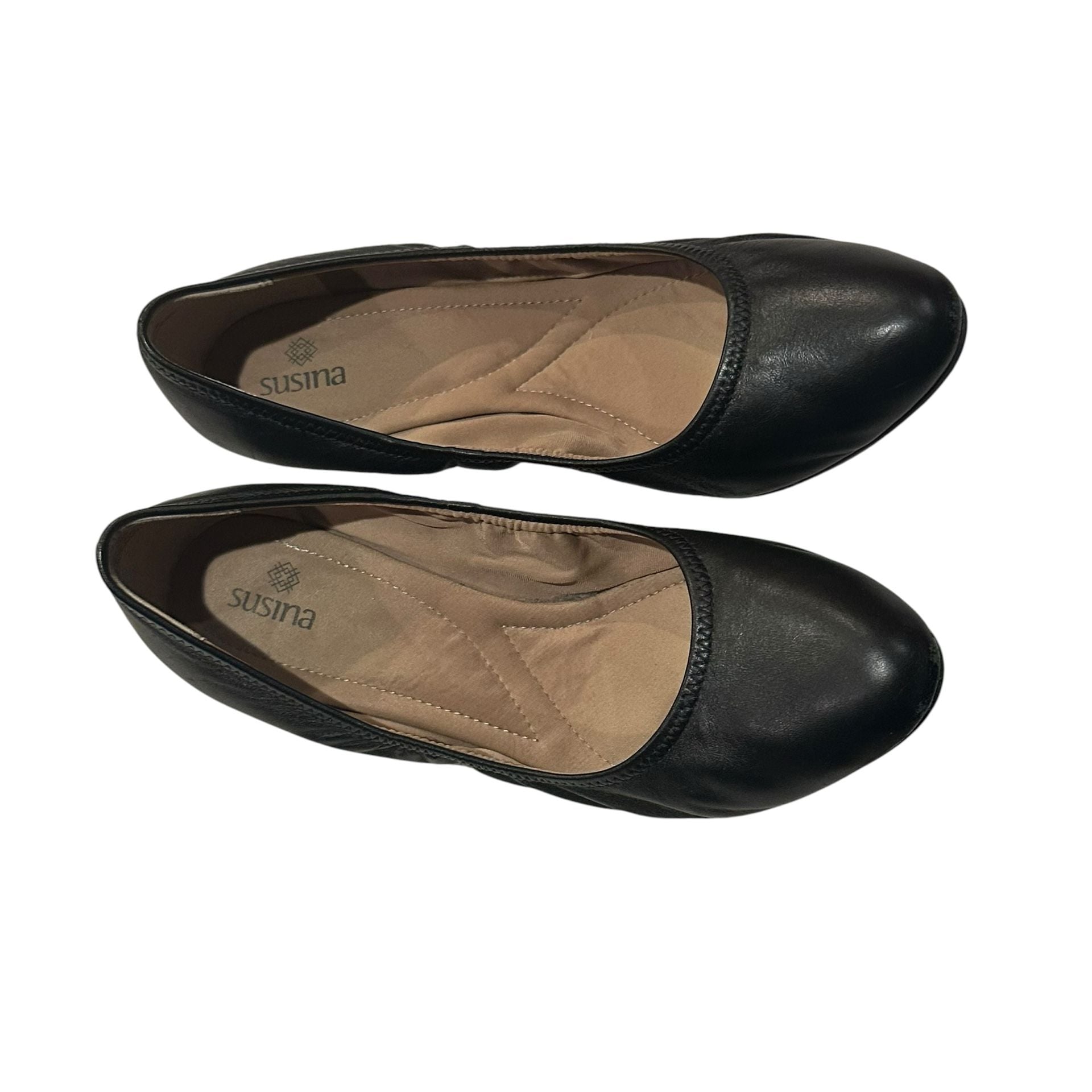 Susina Wedge Pumps Size 7.5W Black Leather Shoes 9