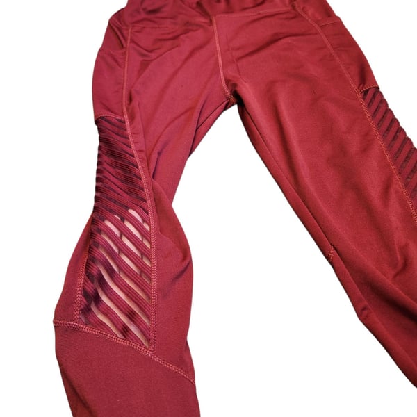 Red Workout Leggings with Side Mesh Panels