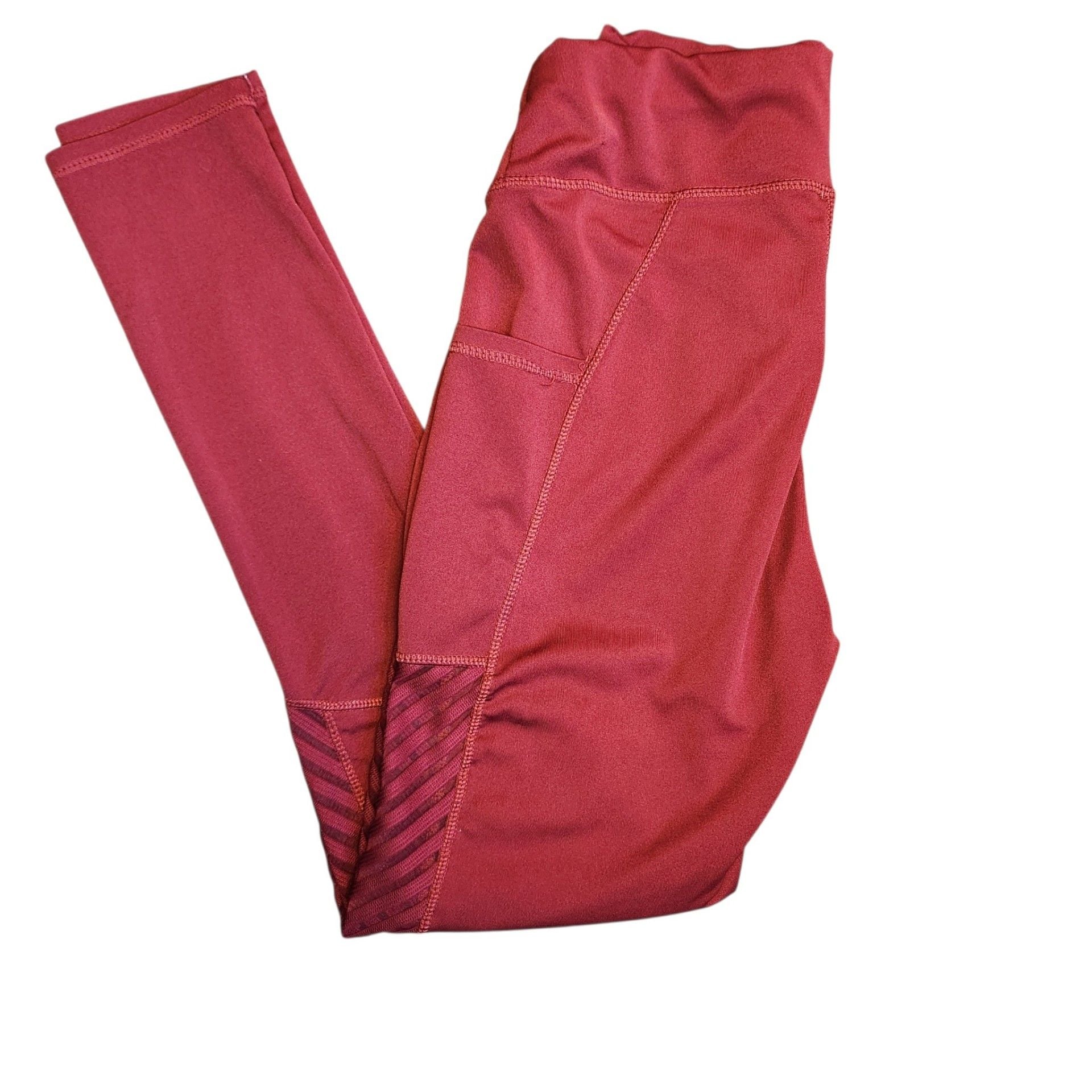 Red Workout Leggings with Side Mesh Panels 3