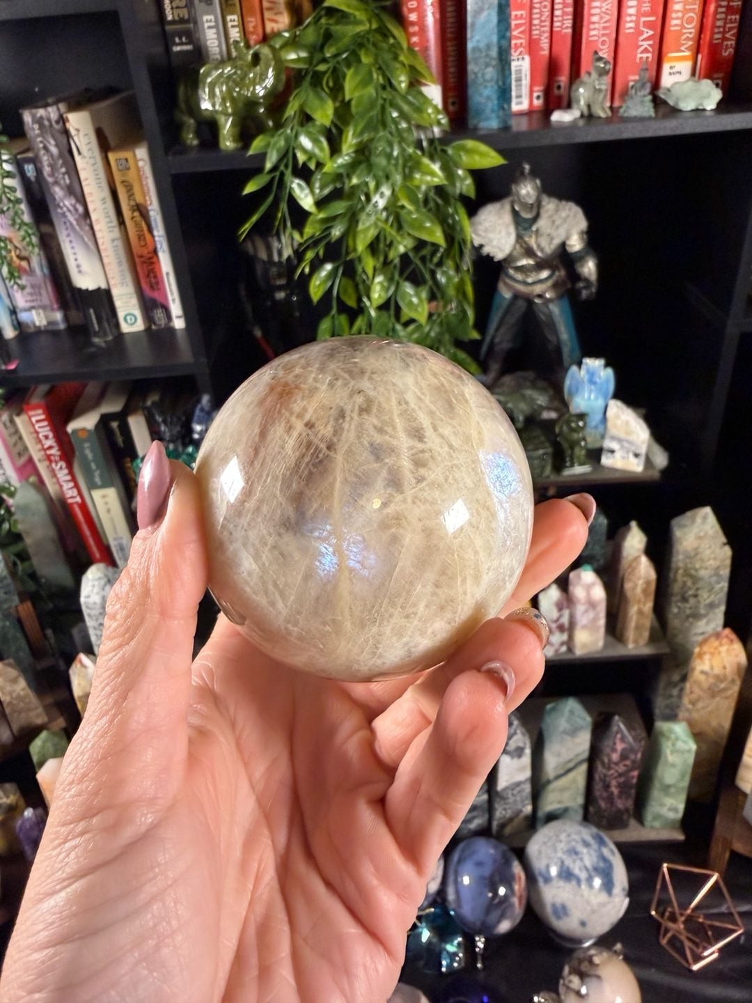 Blue Flash Moonstone Crystal Sphere— New 1