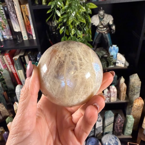Blue Flash Moonstone Crystal Sphere— New