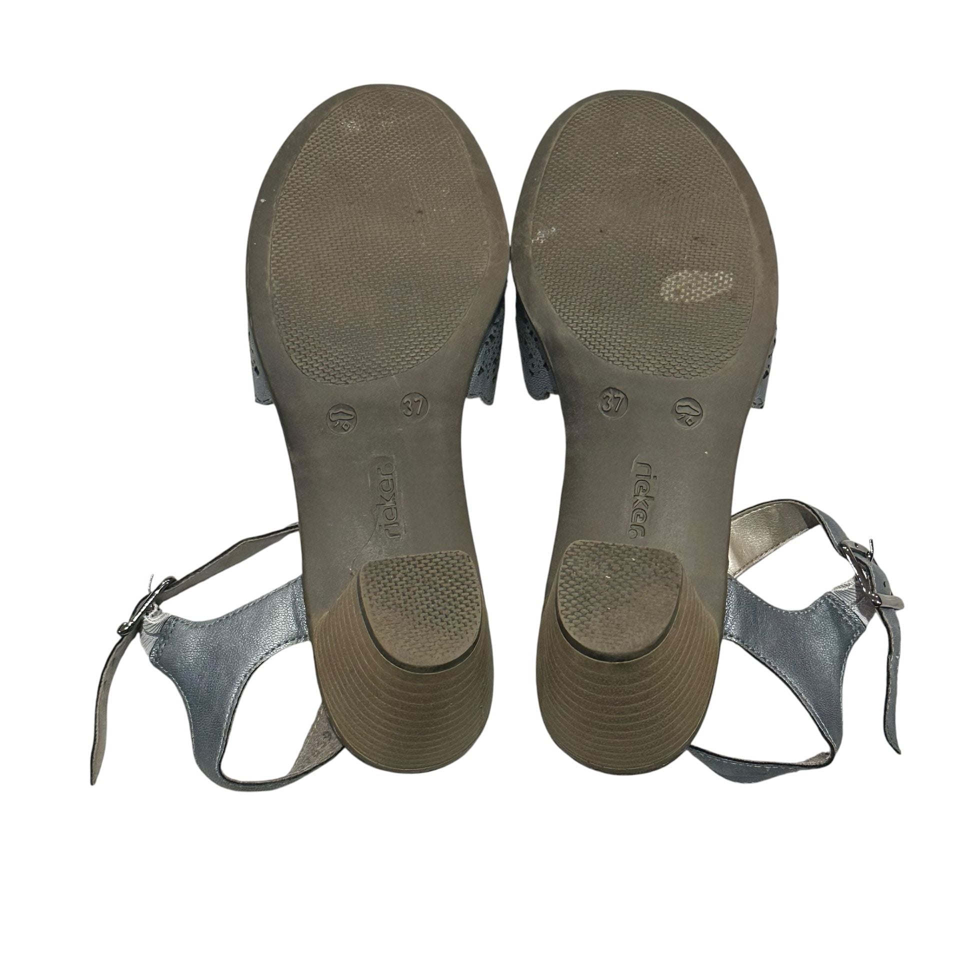 Rieker Heeled Sandals Size 37 Blue Cut Out Ankle Strap Buckle 40958-14 7