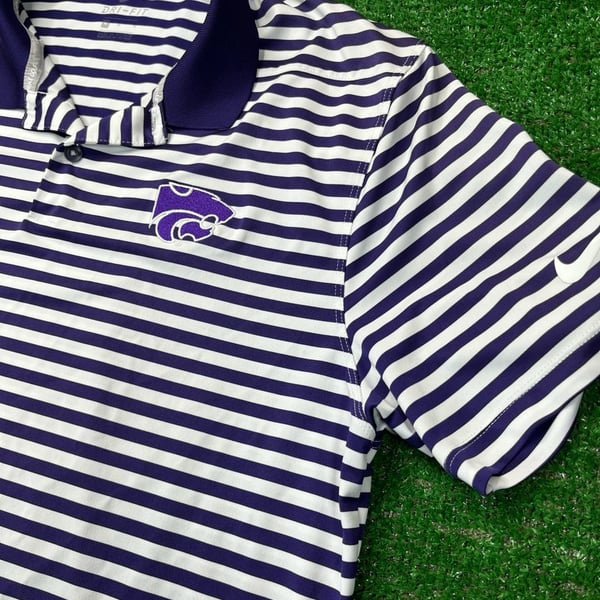 Nike Kansas State Wildcats Dri-FIT Polo Size M Striped