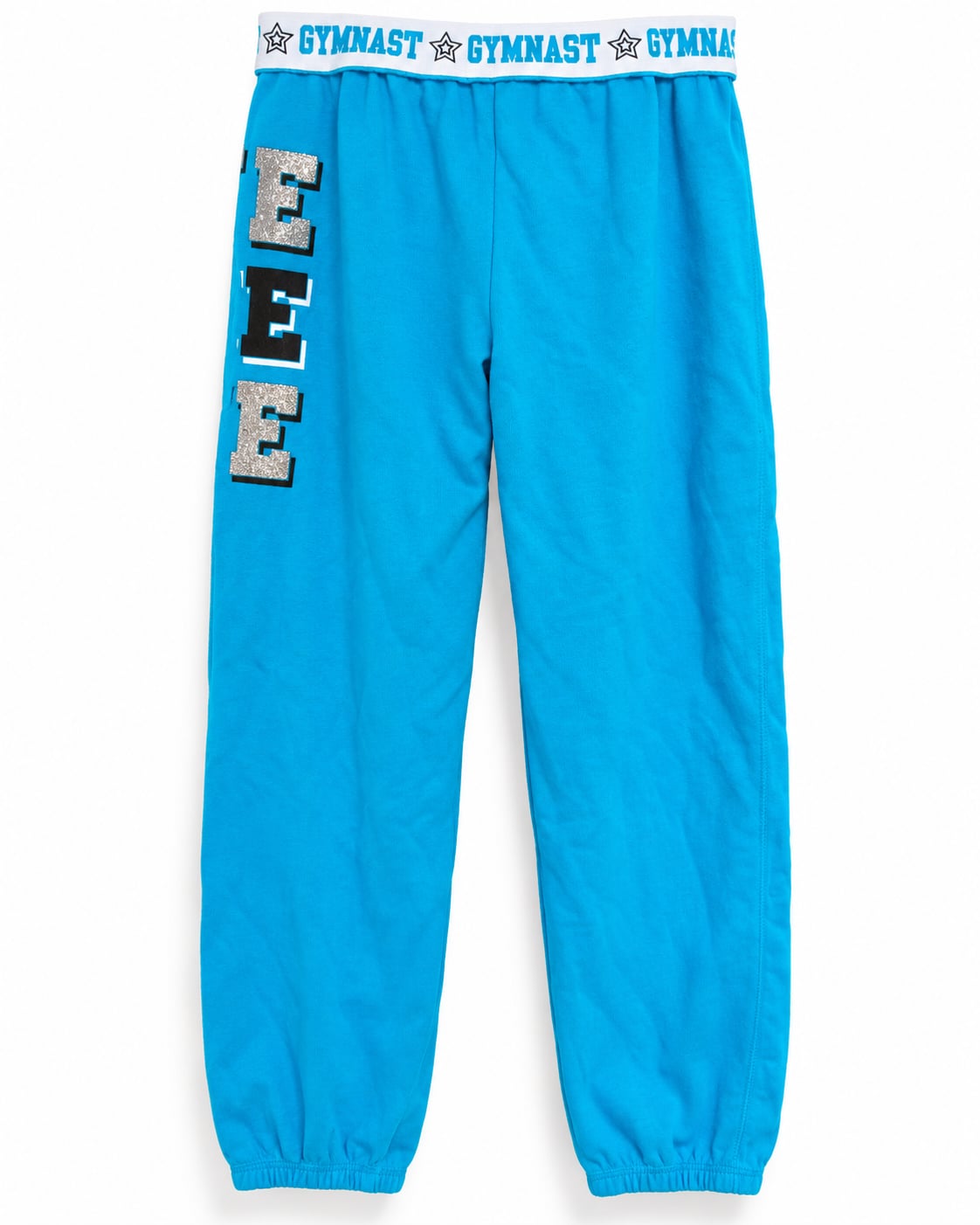 Justice Girls Size 10 Gymnast Sweatpants Blue Glitter LOVE Star Fleece Joggers 4