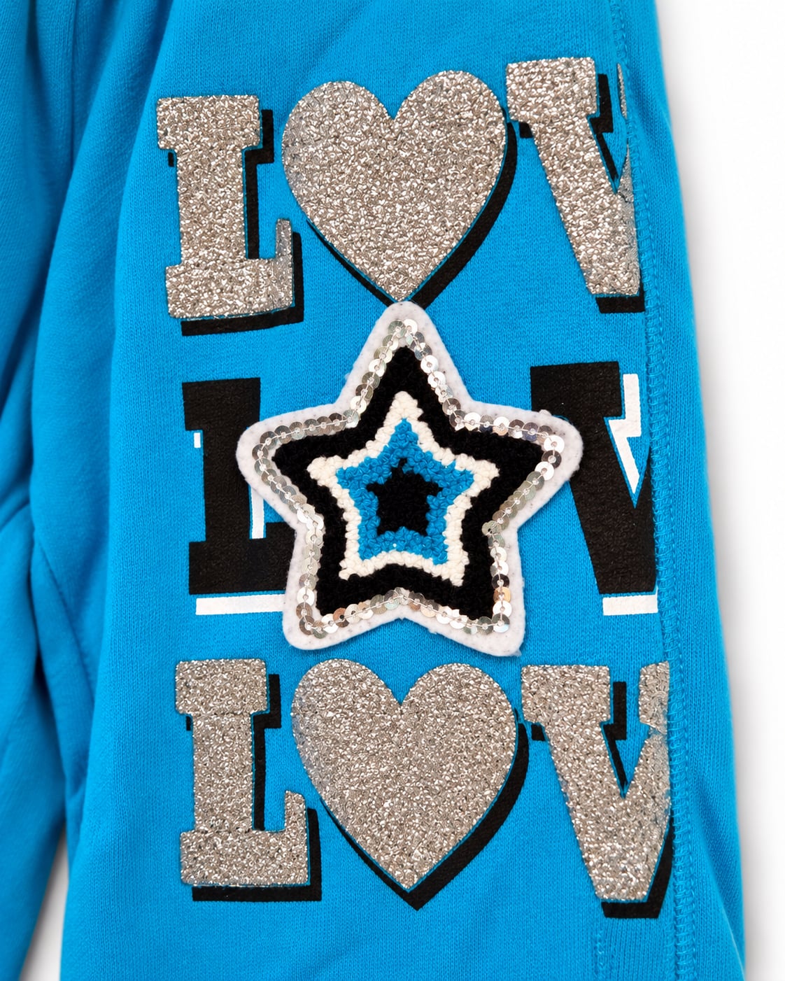 Justice Girls Size 10 Gymnast Sweatpants Blue Glitter LOVE Star Fleece Joggers 5