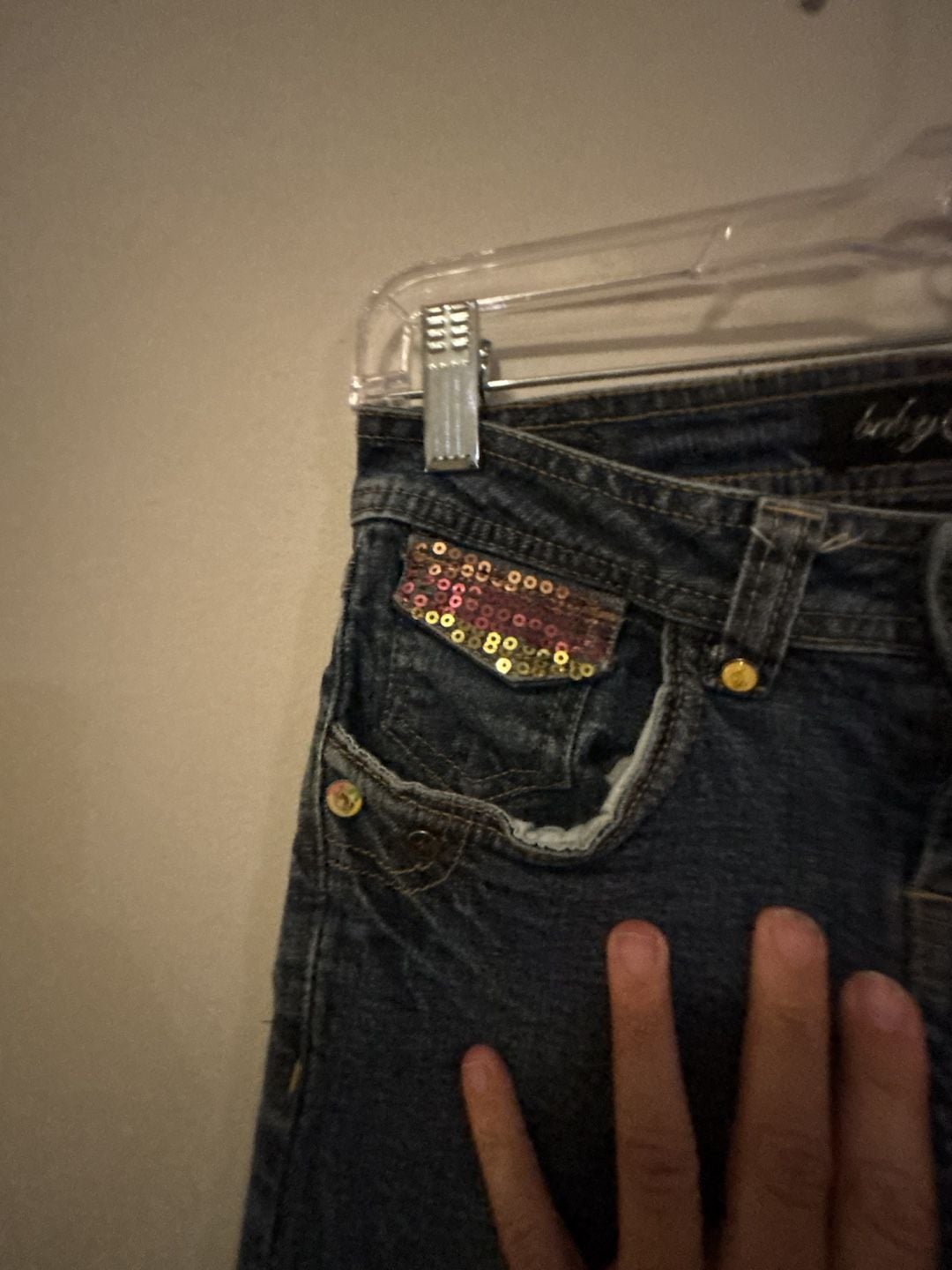 Baby Phat Jeans Size 12 Dark Wash Sequin Pocket Embellished Denim 6
