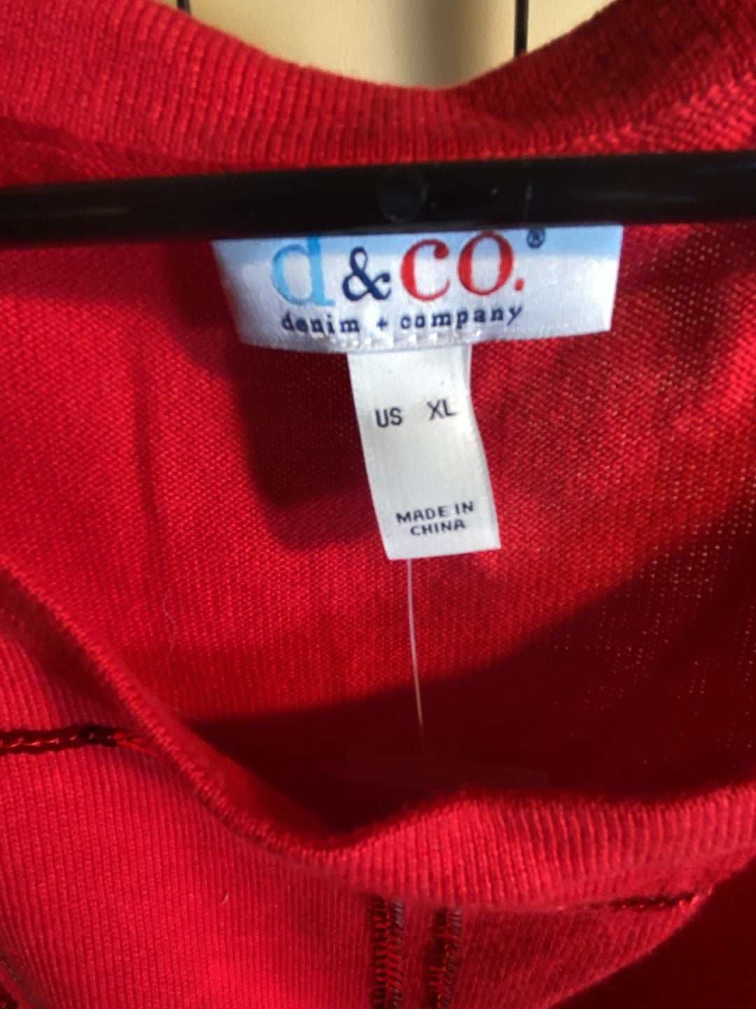 Denim & Co. Plaid Sequin Boat Neck Sweater Size XL Red 3