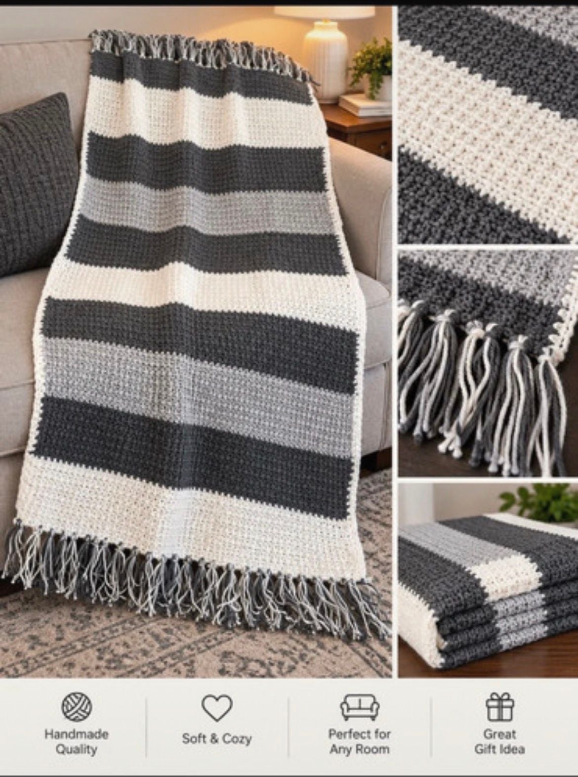 Handmade Lion Brand Linden Afghan Crochet Kit 1