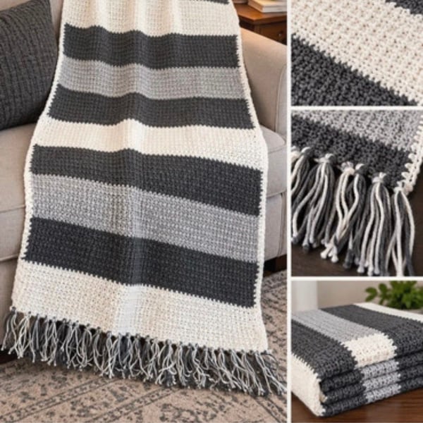 Handmade Lion Brand Linden Afghan Crochet Kit
