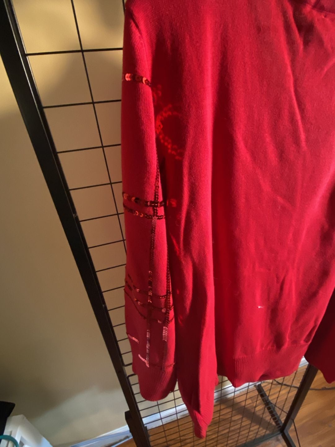 Denim & Co. Plaid Sequin Boat Neck Sweater Size XL Red 5