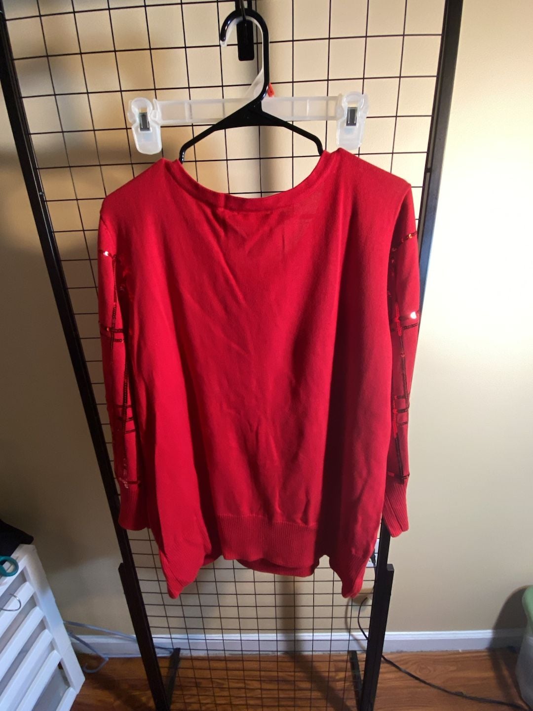 Denim & Co. Plaid Sequin Boat Neck Sweater Size XL Red 7