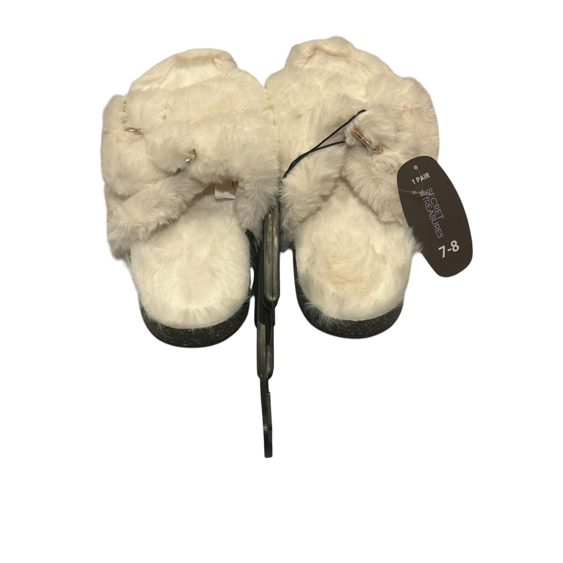 Secret Treasures Slippers Size 7-8 White Faux Fur Double Band 6
