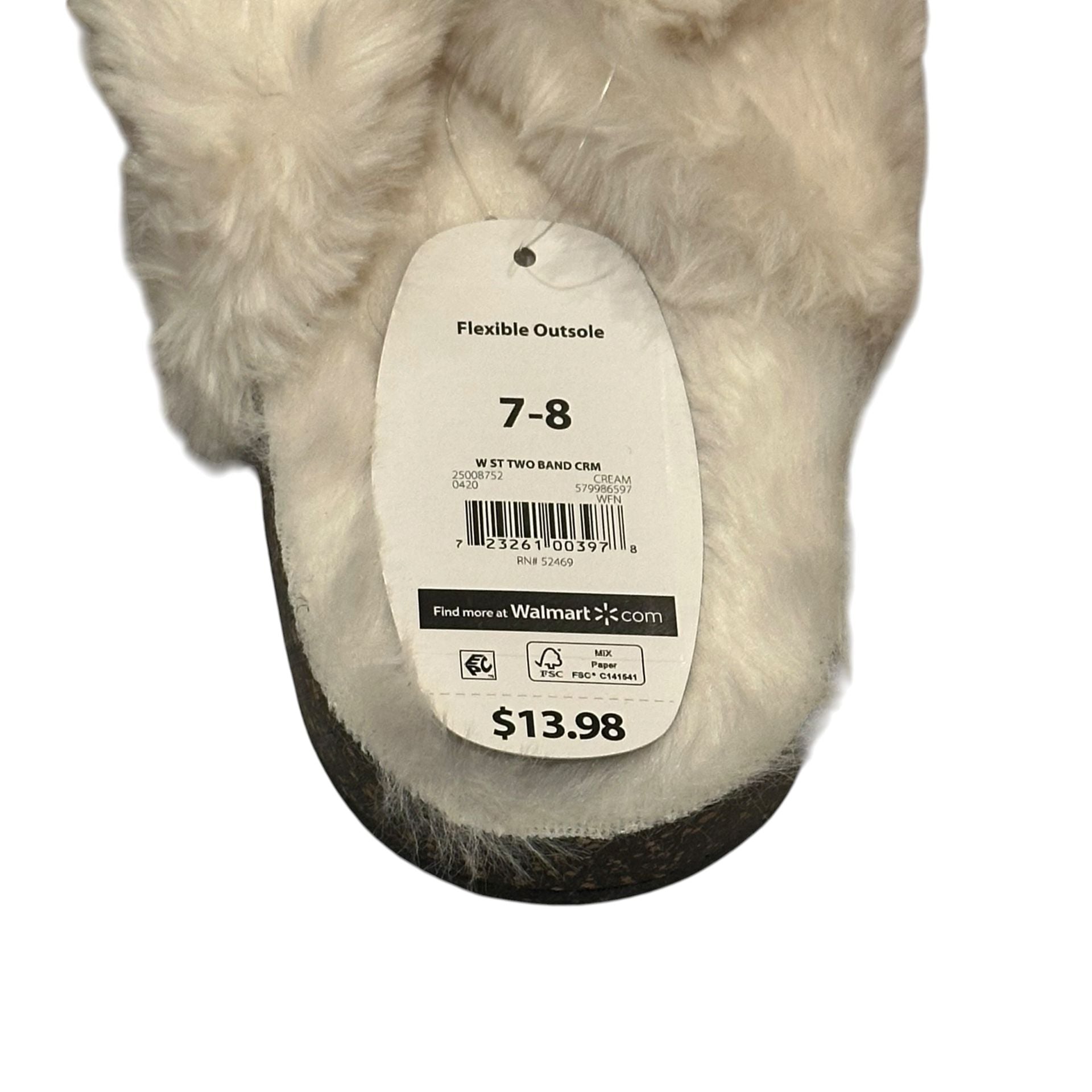 Secret Treasures Slippers Size 7-8 White Faux Fur Double Band 9
