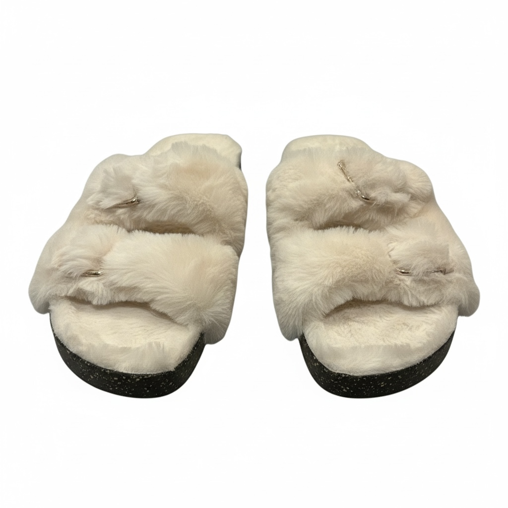 Secret Treasures Slippers Size 7-8 White Faux Fur Double Band 10