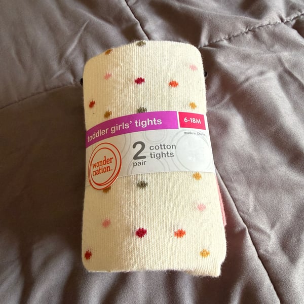 Wonder Nation Toddler Girls Tights Size 6-18M 2 Pair Cotton Polka Dot Striped