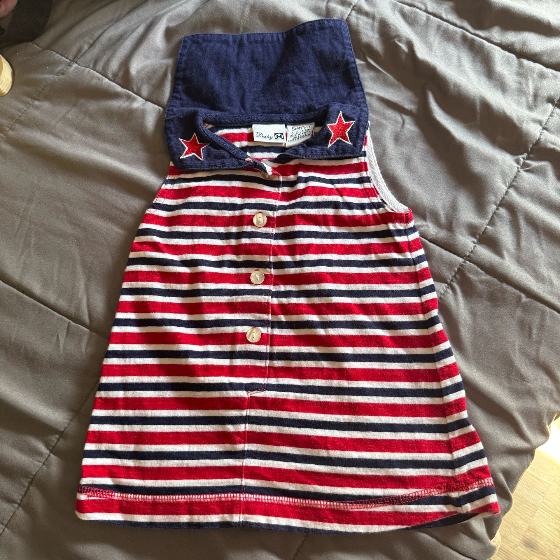 Baby N Striped Dress Size 9 Months Red White Blue Stars 2
