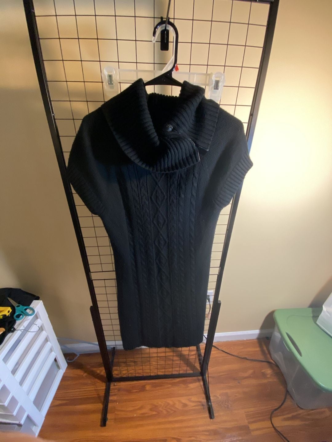 dressbarn Sweater Dress Size XL Black Cowl Neck Cable Knit Short Sleeve 2