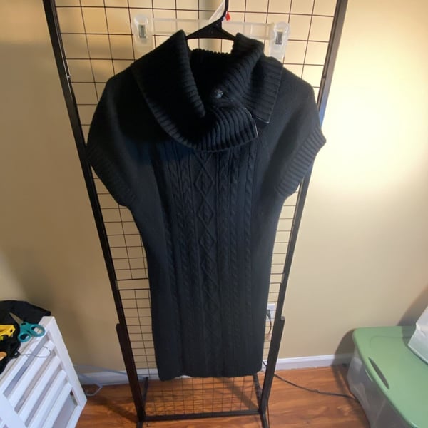 dressbarn Sweater Dress Size XL Black Cowl Neck Cable Knit Short Sleeve