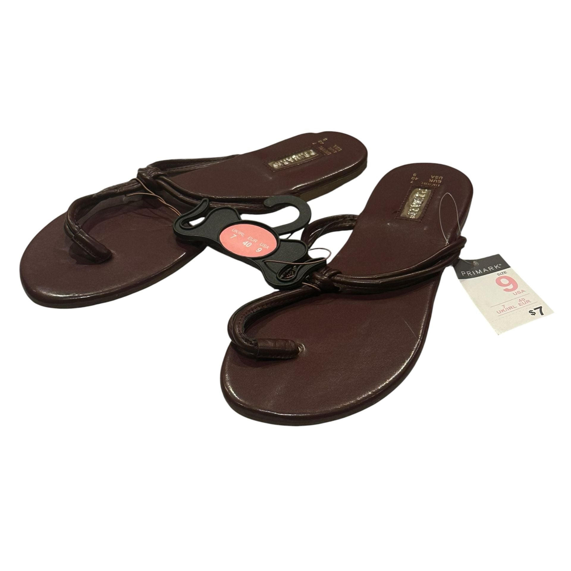 Primark Flat Sandals Size 9 Brown Thong Toe Ring Slide Shoes New 2