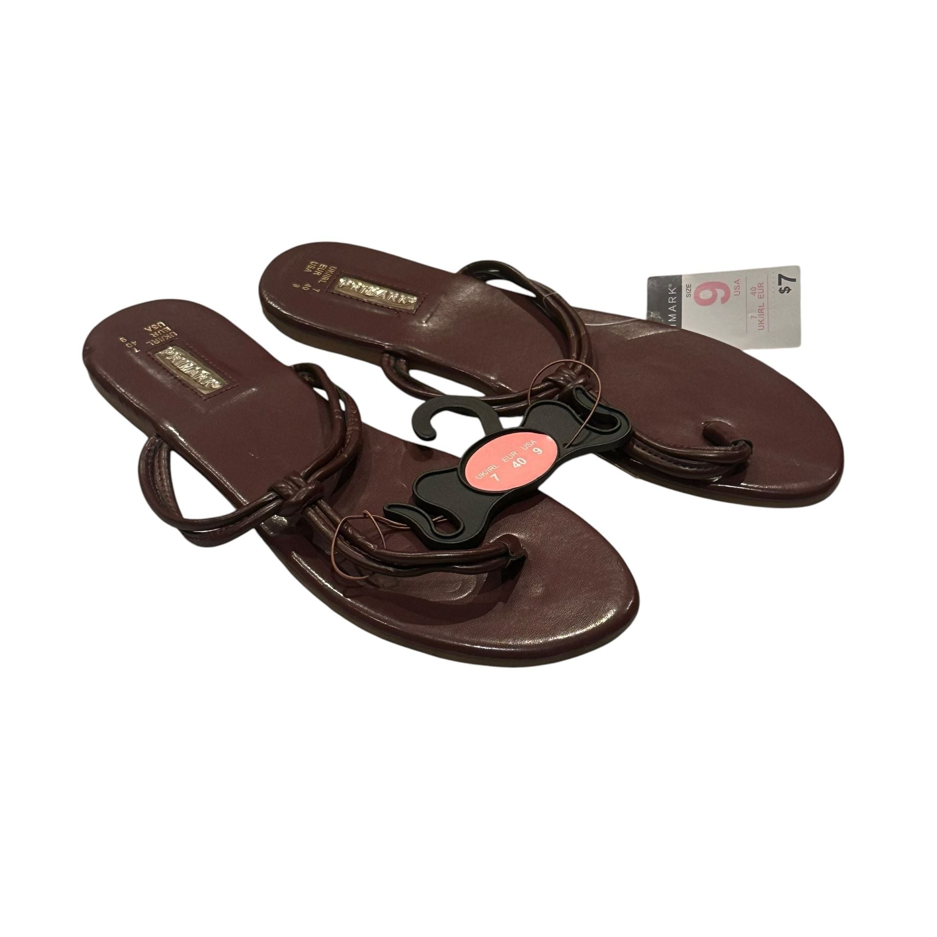 Primark Flat Sandals Size 9 Brown Thong Toe Ring Slide Shoes New 3