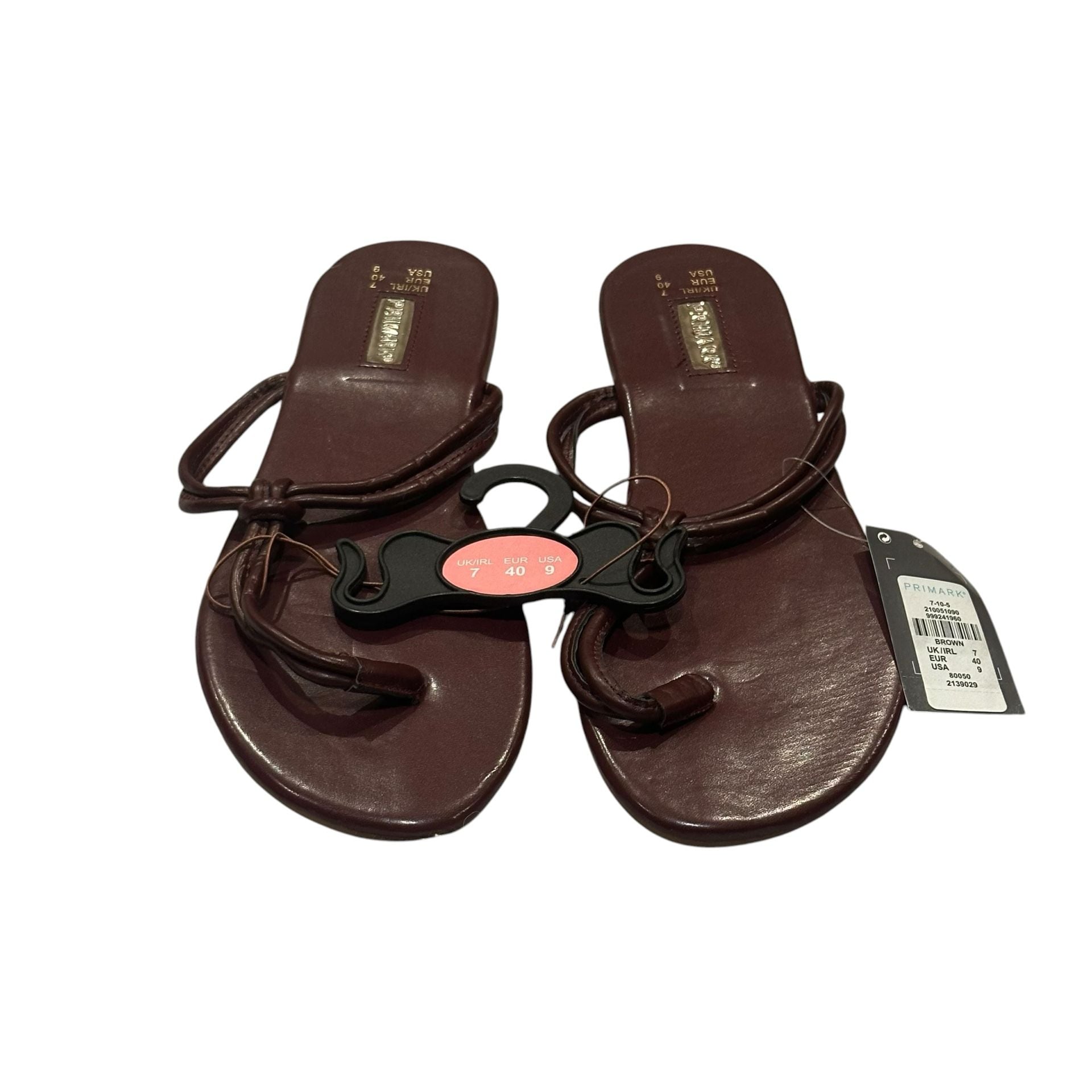 Primark Flat Sandals Size 9 Brown Thong Toe Ring Slide Shoes New 4