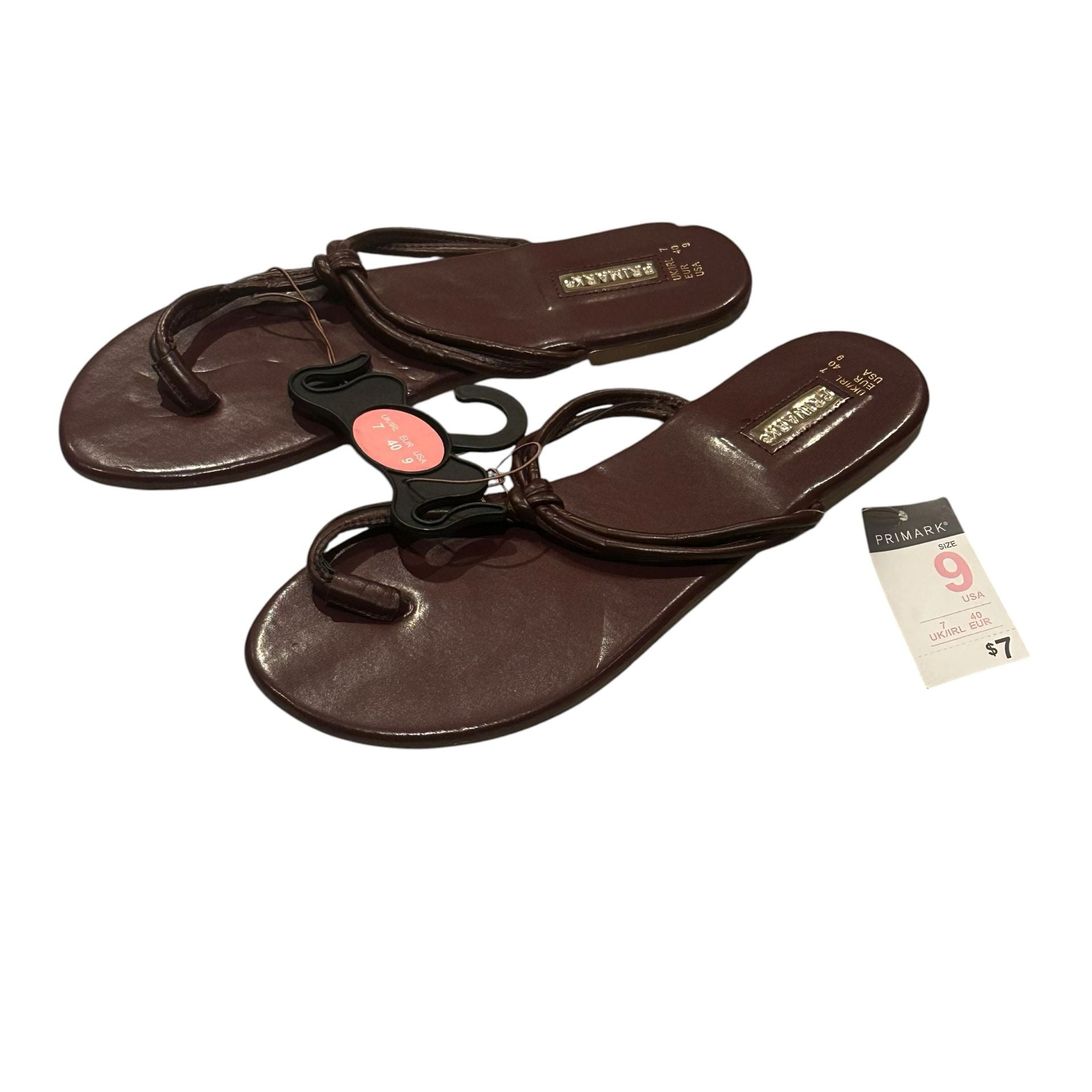 Primark Flat Sandals Size 9 Brown Thong Toe Ring Slide Shoes New 5
