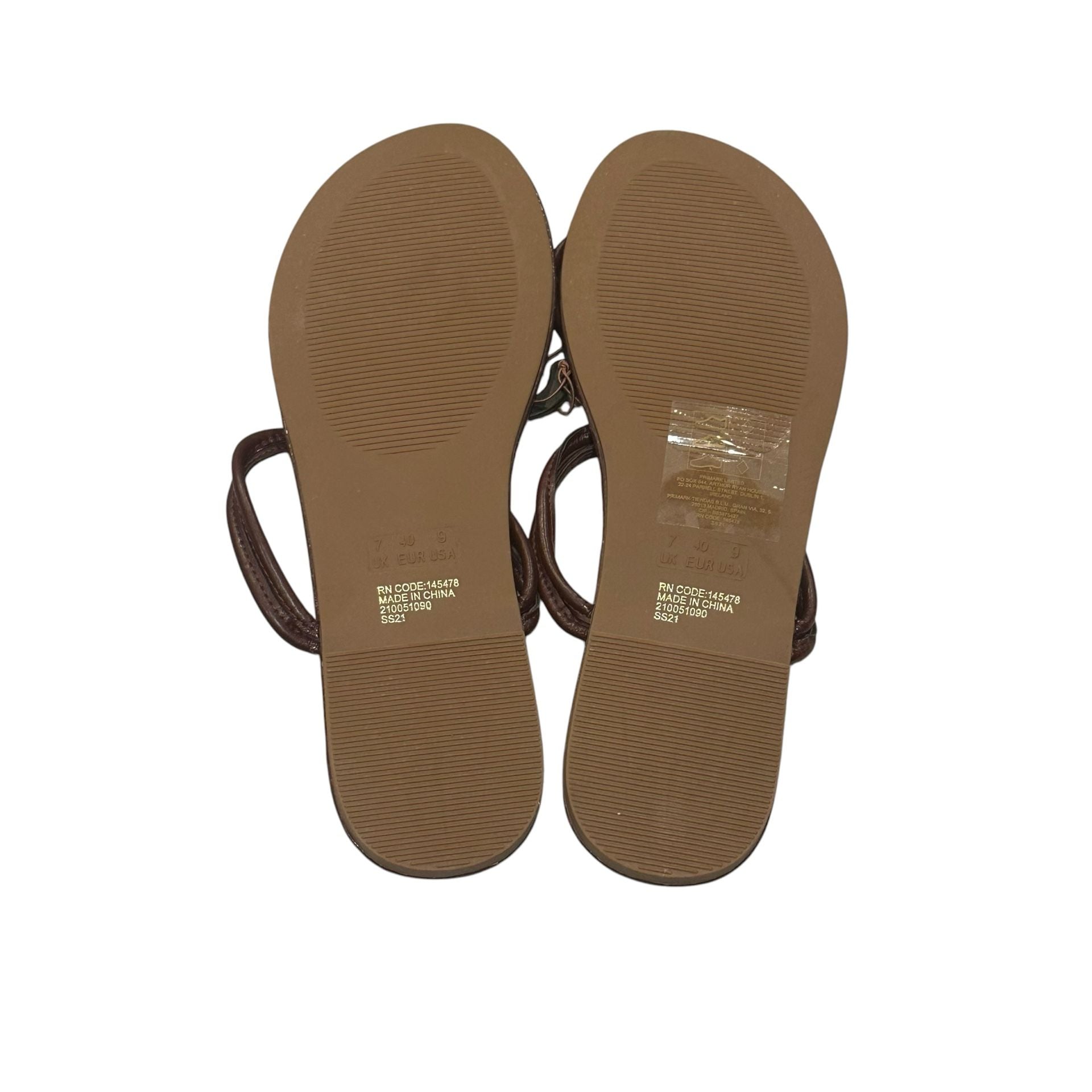 Primark Flat Sandals Size 9 Brown Thong Toe Ring Slide Shoes New 8