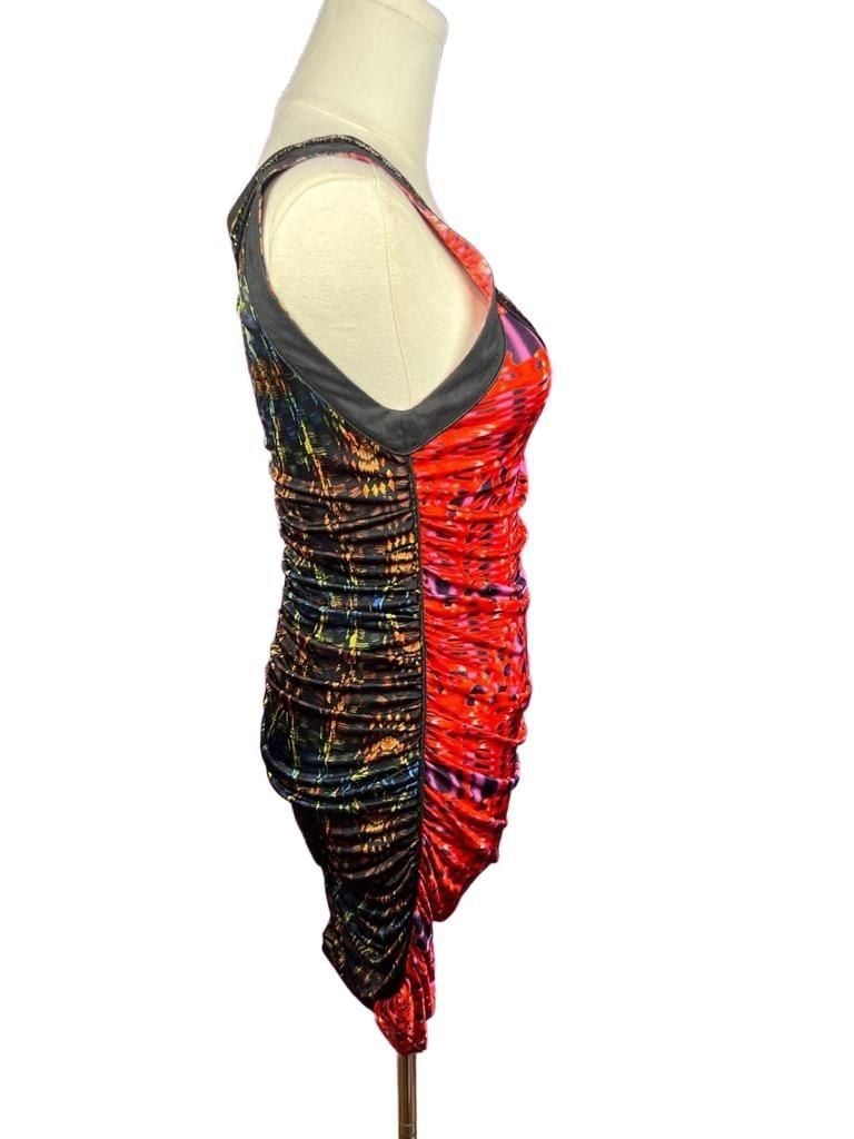Custo Line Custo Barcelona Vintage Y2K Red Black Ruched Mini Dress Gold Trim 3