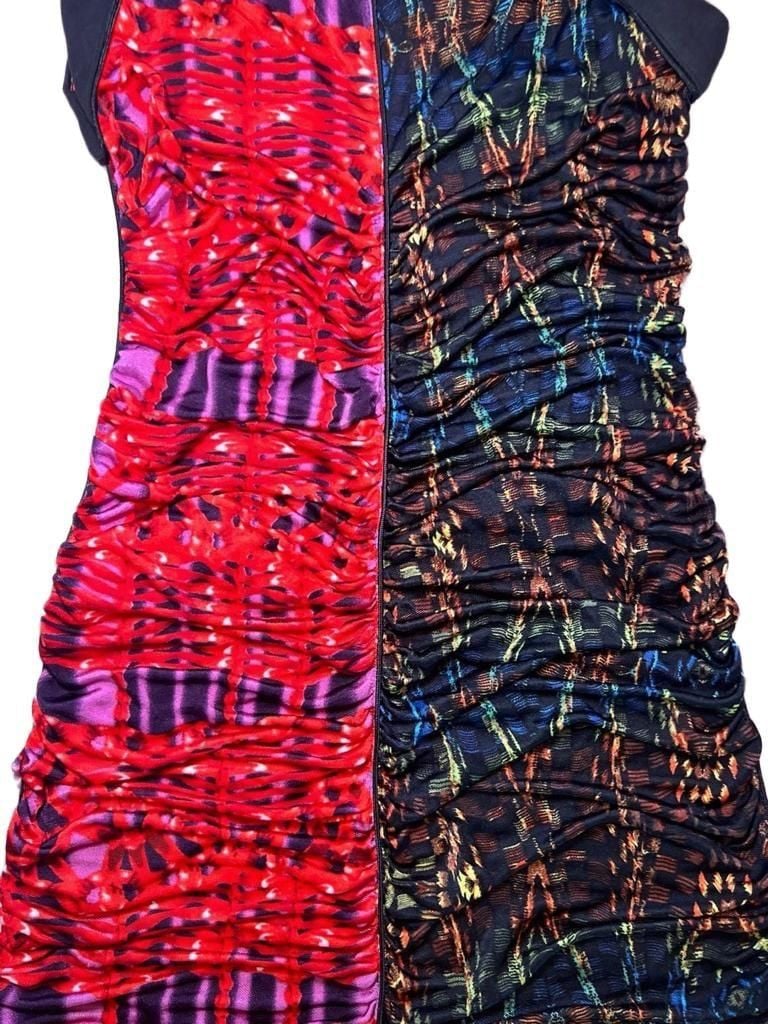 Custo Line Custo Barcelona Vintage Y2K Red Black Ruched Mini Dress Gold Trim 7