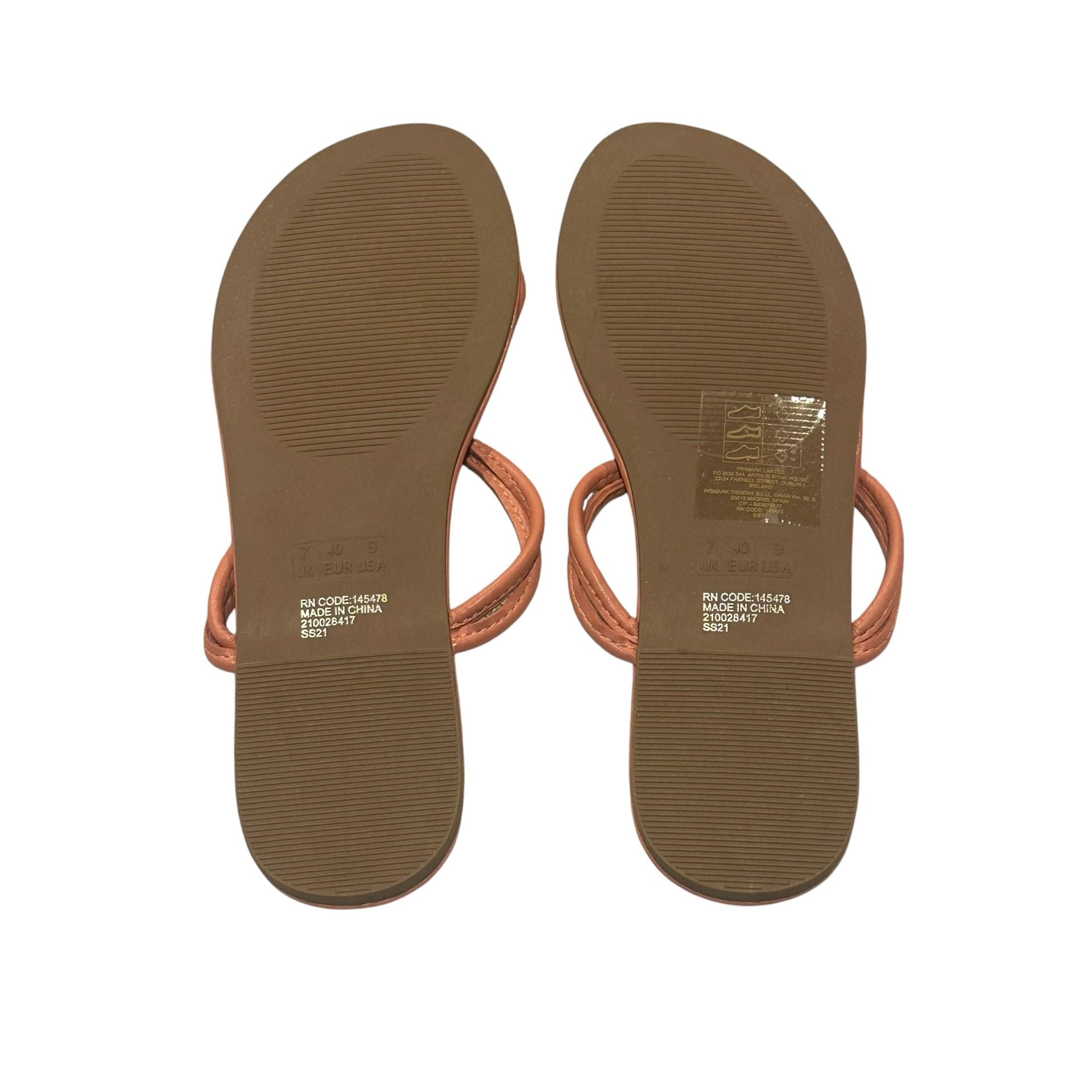 Primark Flat Sandals Size 9 Coral Thong Toe Ring Slip-On 8