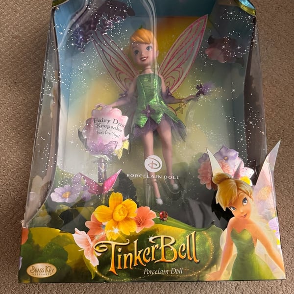 Disney Fairies Tinker Bell Porcelain Doll Brass Key Keepsake 2008