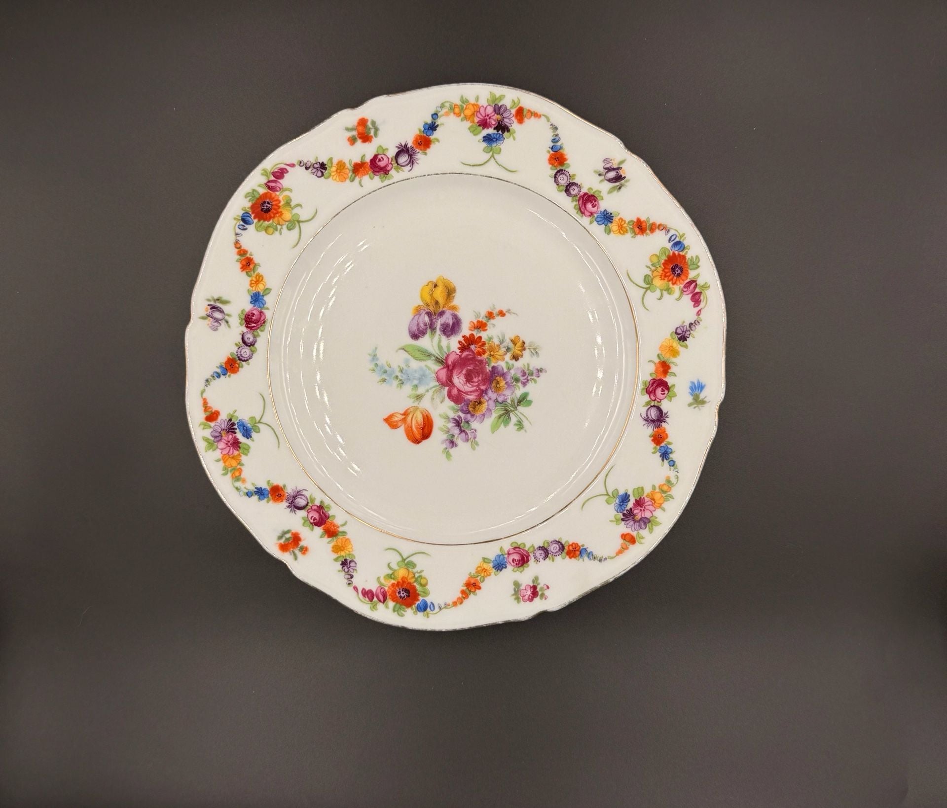 Epiag Czechoslovakia Porcelain Floral Garland Bouquet Gold Trim Salad Plate 1