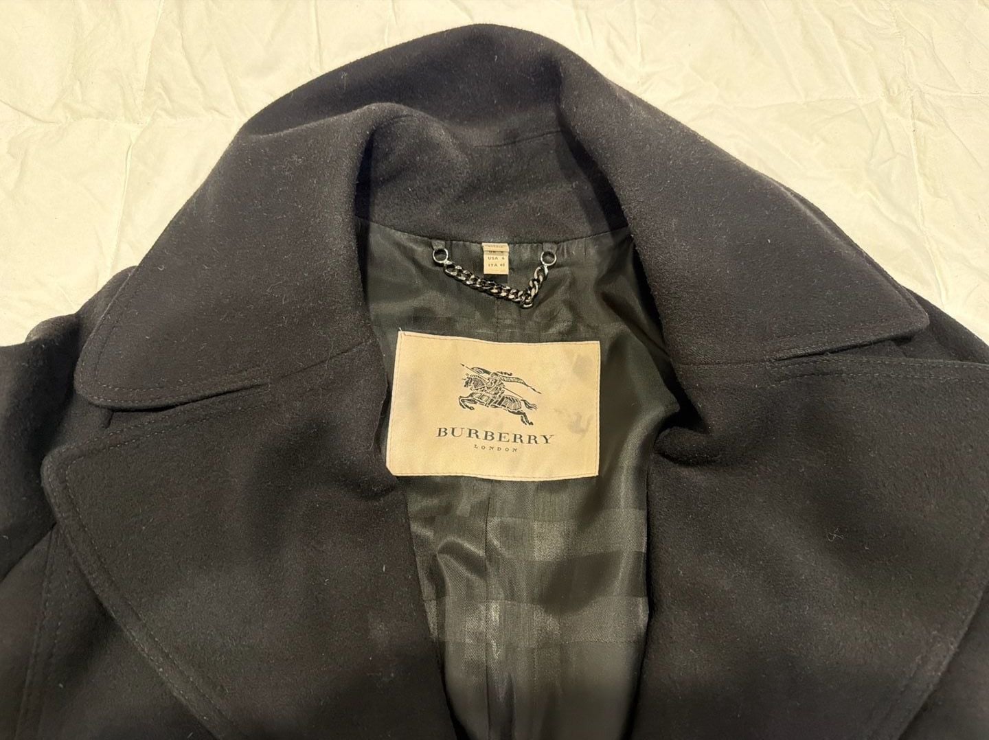 BURBERRY LONDON WOMENS. WOOL CASHMERE BLEND PEACOAT BLACK JACKET SZ MEDIUM 2